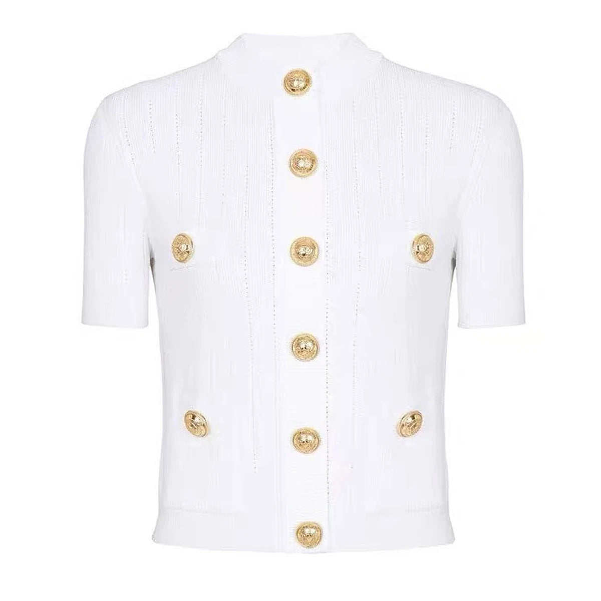 Knitted Fabric Button Short Sleeve With Pockets Cardigan - Nini Styles