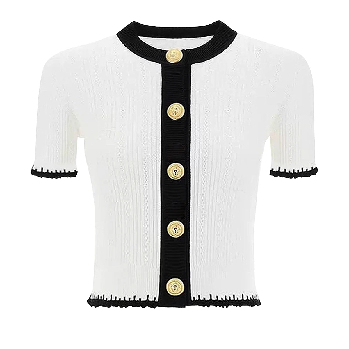 Knitted Short Sleeve Round Neck Slim Fit Cardigan - Nini Styles