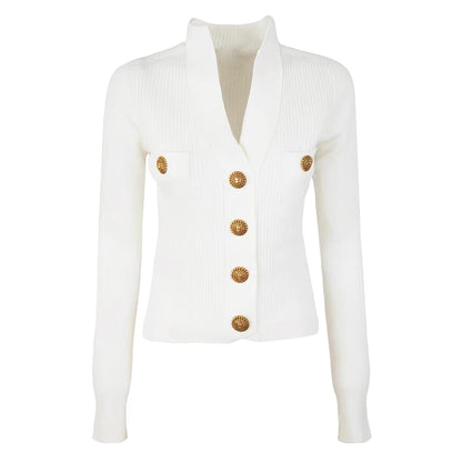 Long Sleeve Short V Neck Versatile Knitted Sweater Cardigan - Nini Styles