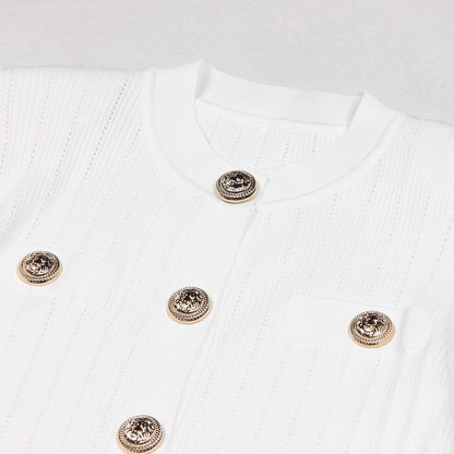 Long Sleeve Short Round Neck Cardigan - Nini Styles
