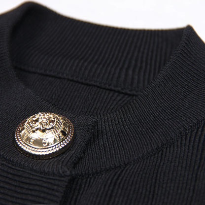 Knitted Fabric Button Short Sleeve With Pockets Cardigan - Nini Styles