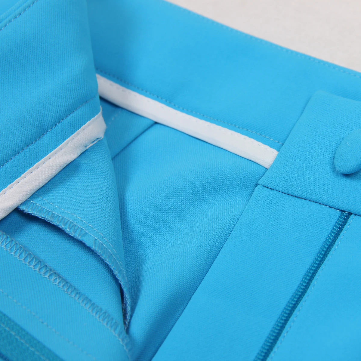 Blue And White  One Button Long Sleeved Jacket and Pant Set - Nini Styles