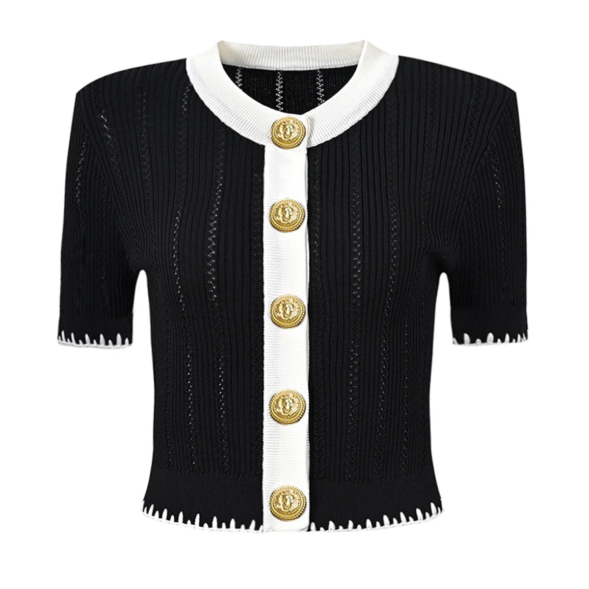 Knitted Short Sleeve Round Neck Slim Fit Cardigan - Nini Styles
