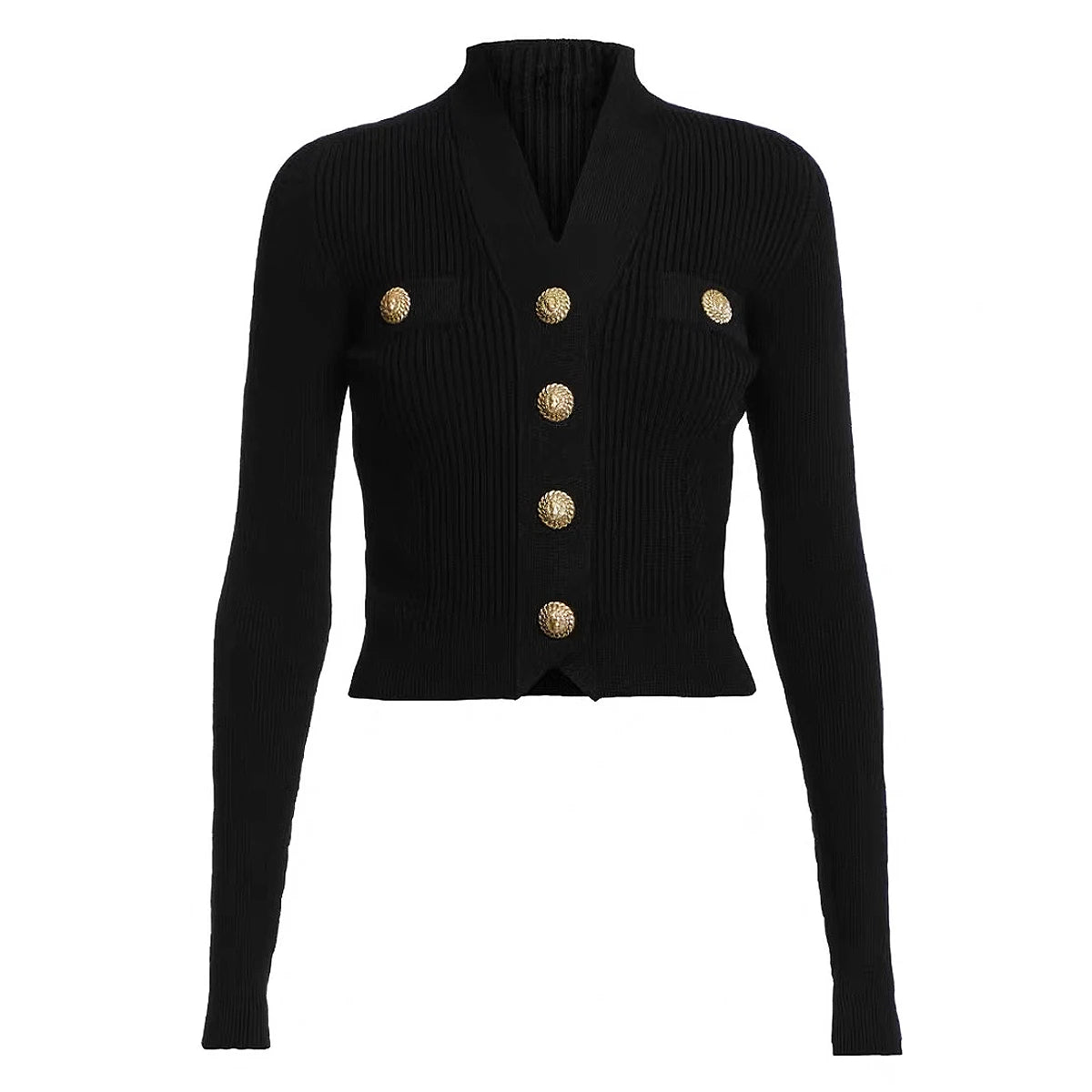 Long Sleeve Short V Neck Versatile Knitted Sweater Cardigan - Nini Styles