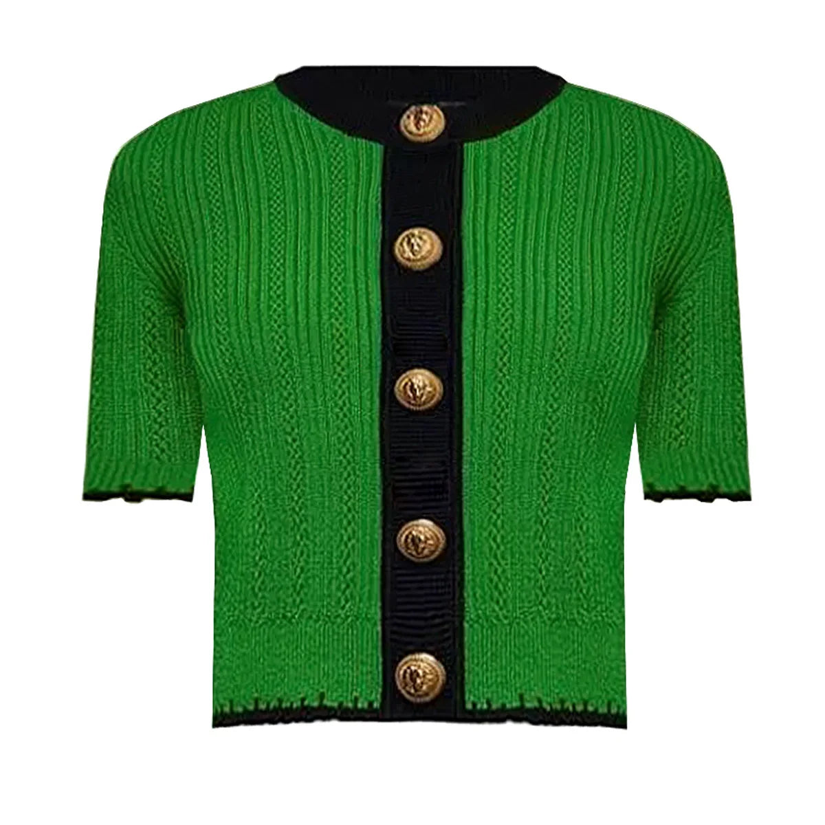 Knitted Short Sleeve Round Neck Slim Fit Cardigan - Nini Styles