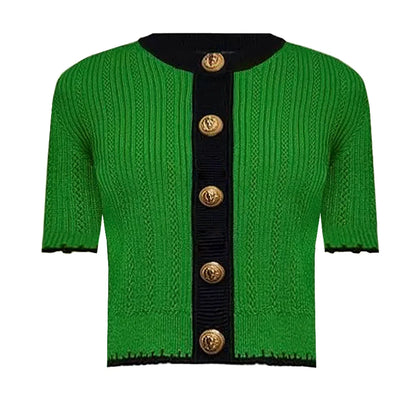 Knitted Short Sleeve Round Neck Slim Fit Cardigan - Nini Styles