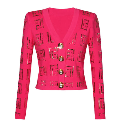 Long Sleeved V Neck Cardigan with Buttons - Nini Styles