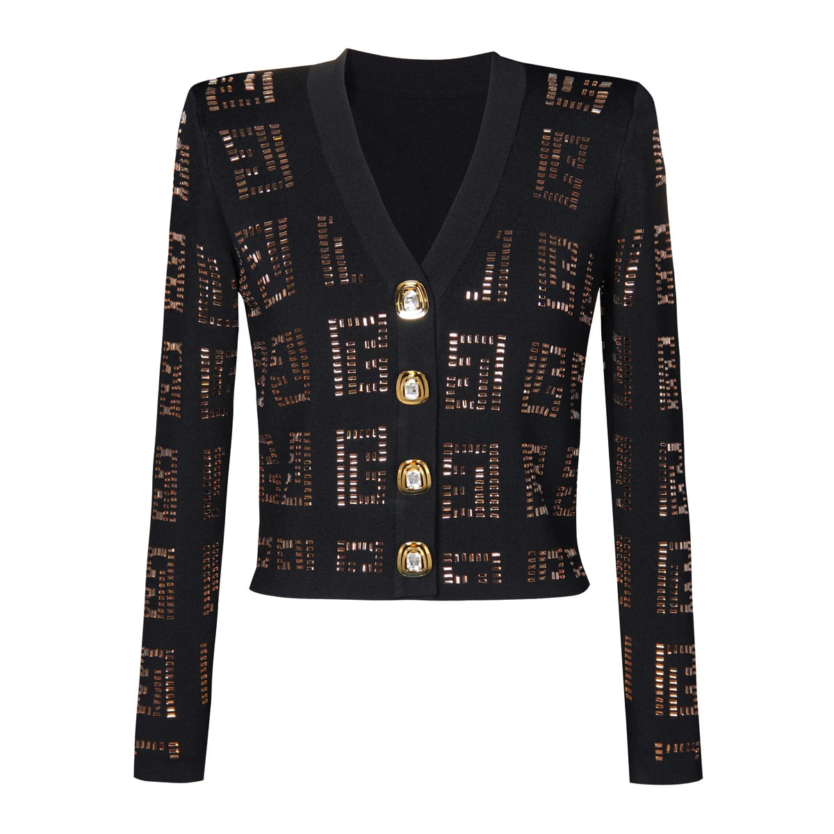 Long Sleeved V Neck Cardigan with Buttons - Nini Styles