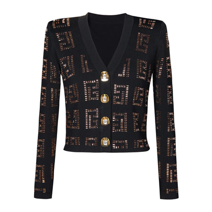 Long Sleeved V Neck Cardigan with Buttons - Nini Styles