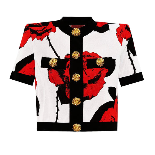 Slim Short Sleeve Shirt With Rose - Nini Styles