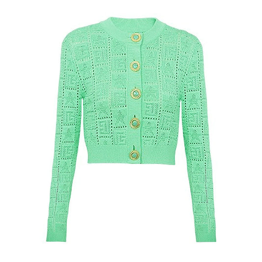 Knitwear Long Sleeve Round Neck Cardigan Top Woolen Jacket - Nini Styles