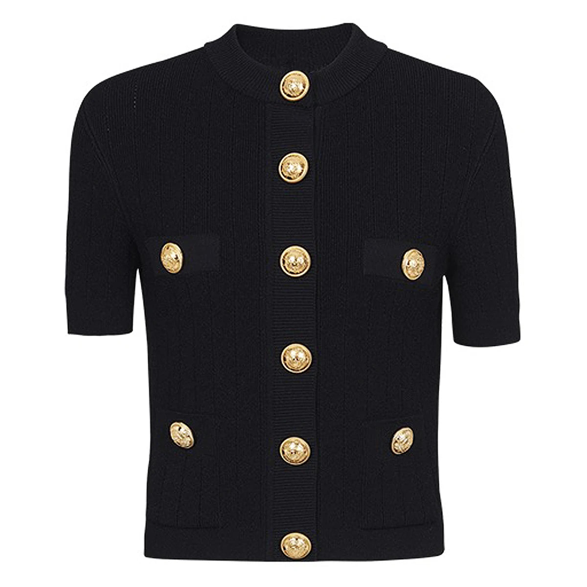 Knitted Fabric Button Short Sleeve With Pockets Cardigan - Nini Styles
