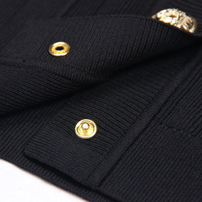 Knitted Fabric Button Short Sleeve With Pockets Cardigan - Nini Styles