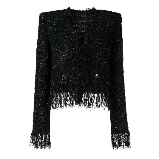 Silk Fringe Side Pocket Cardigan - Nini Styles
