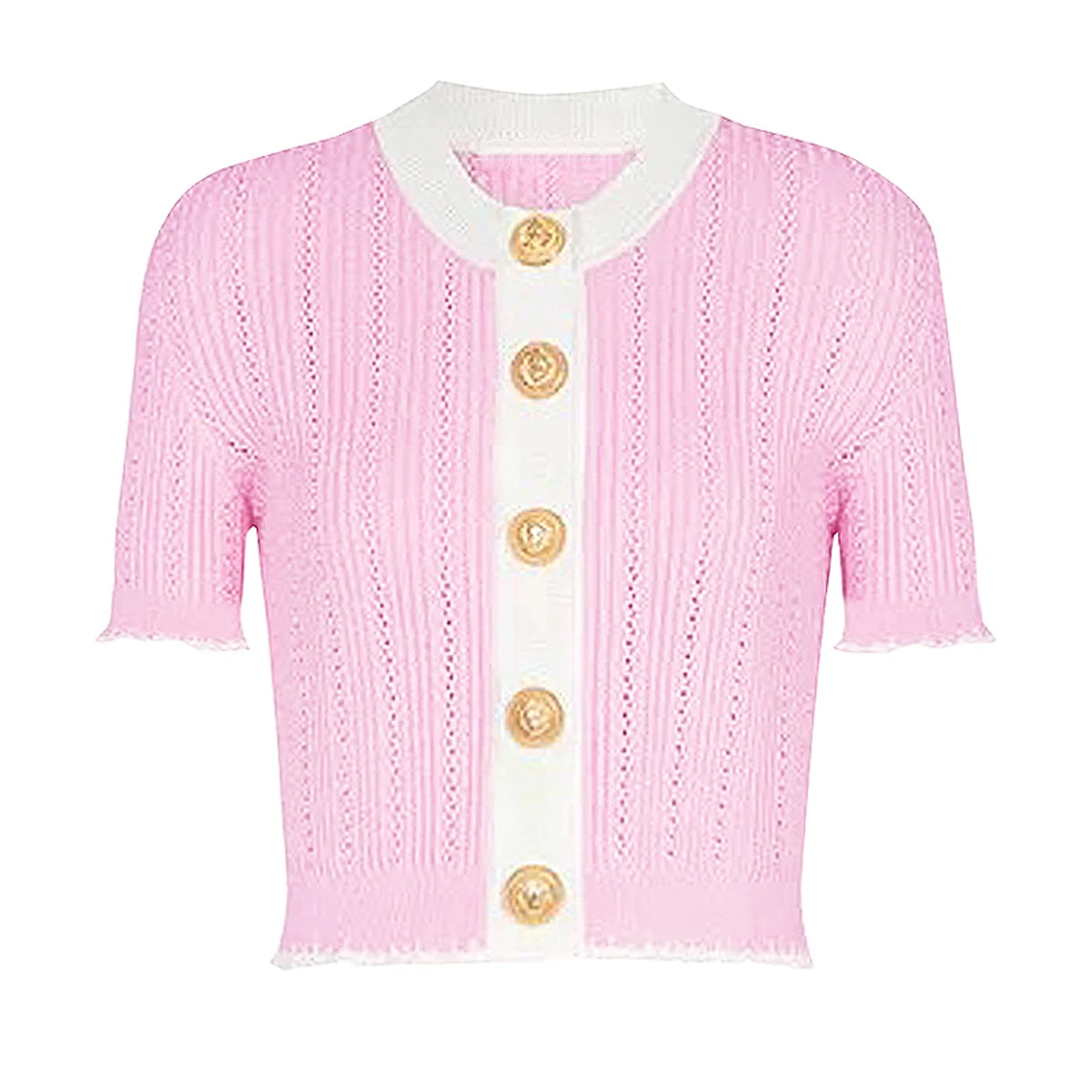 Knitted Short Sleeve Round Neck Slim Fit Cardigan - Nini Styles