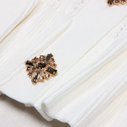 Knitted V-neck Long Sleeved Cardigan With Gold Buttons and Skirt Set - Nini Styles