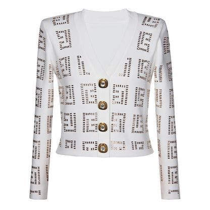 Long Sleeved V Neck Cardigan with Buttons - Nini Styles
