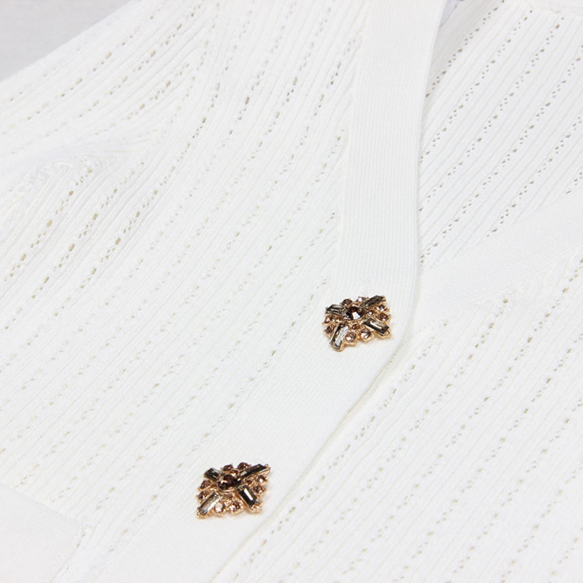 Knitted V-neck Long Sleeved Cardigan With Gold Buttons and Skirt Set - Nini Styles